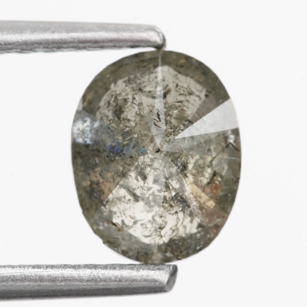 0.66 Carat Natural Green Gray Oval Salt and Pepper Diamond 6.30 MM 